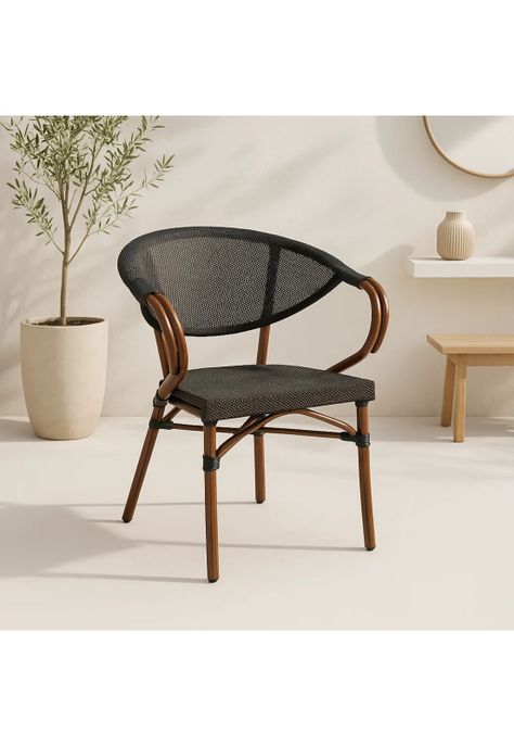 Silla Bistro Parisina Textileno con reposabrazos - Café Oscuro-1