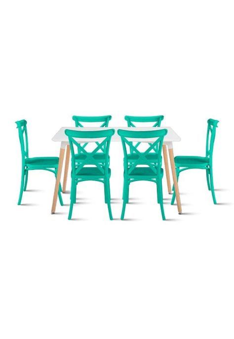 Comedor Rectangular Blanca 120x80cms + 6 Silla Crossback Danubio Menta-0