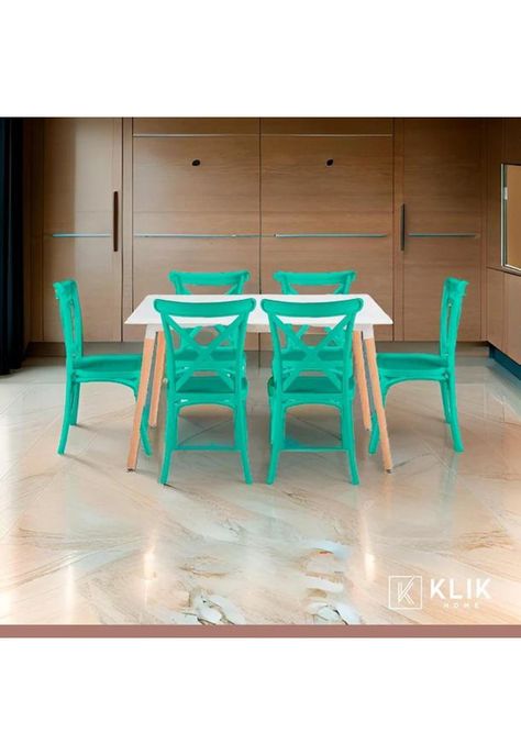 Comedor Rectangular Blanca 120x80cms + 6 Silla Crossback Danubio Menta-1