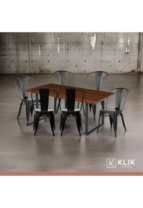 Comedor Industrial 160x90 Madera Oscura Walnut + 6 Sillas Tolix Negras-7