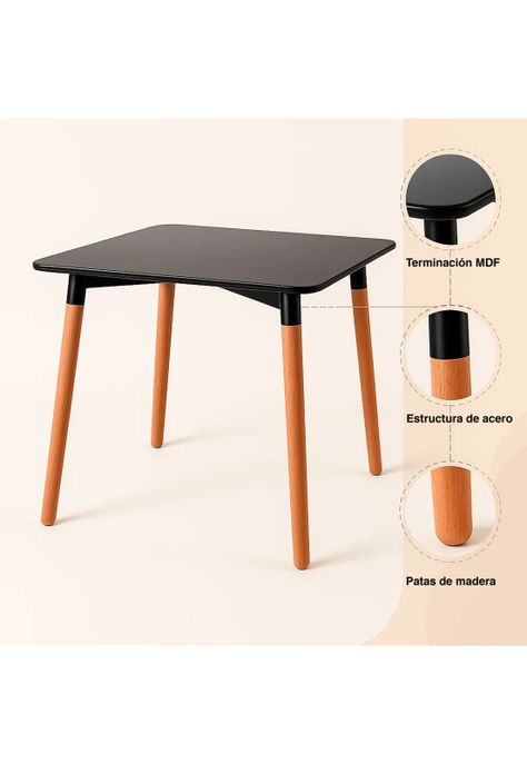 Mesa Cuadrada de Comedor Eames 80x80cm - Negra-4
