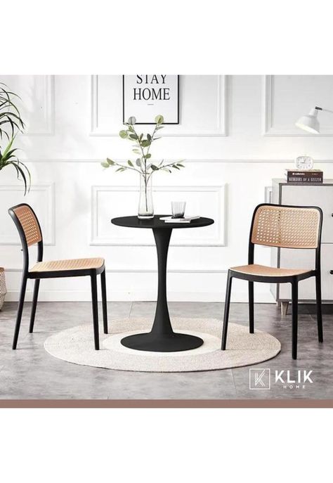 Comedor Mesa Tulip Negra + 4 Sillas Comedor Enrejada Negra-7