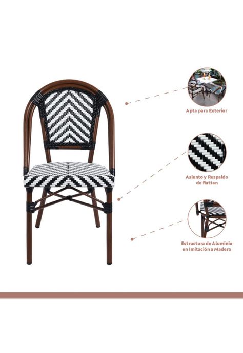 Pack de 4 Sillas Bistro Parisina Rattan - Blanca con negro-2