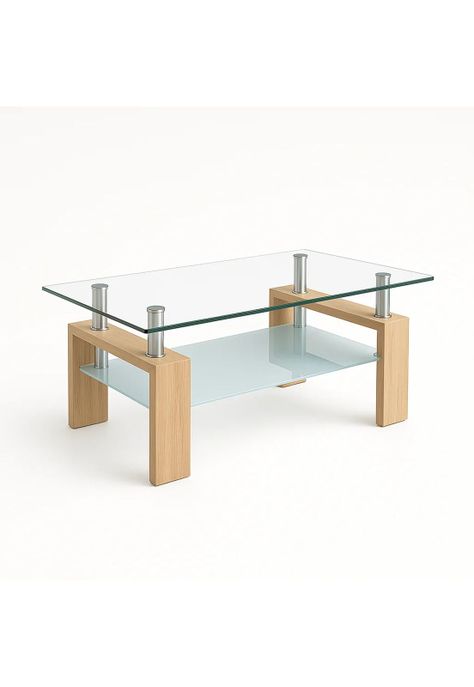 Mesa de centro para living rectangular de vidrio y madera-0