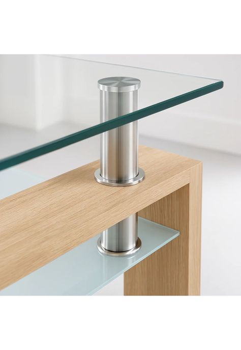 Mesa de centro para living rectangular de vidrio y madera-5