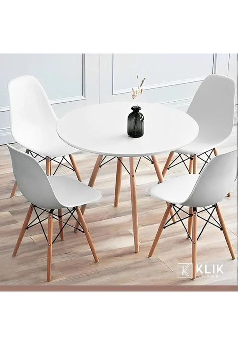 Comedor Mesa Eames Redonda Blanca 80cm + 4 Sillas Eames Blancas-1