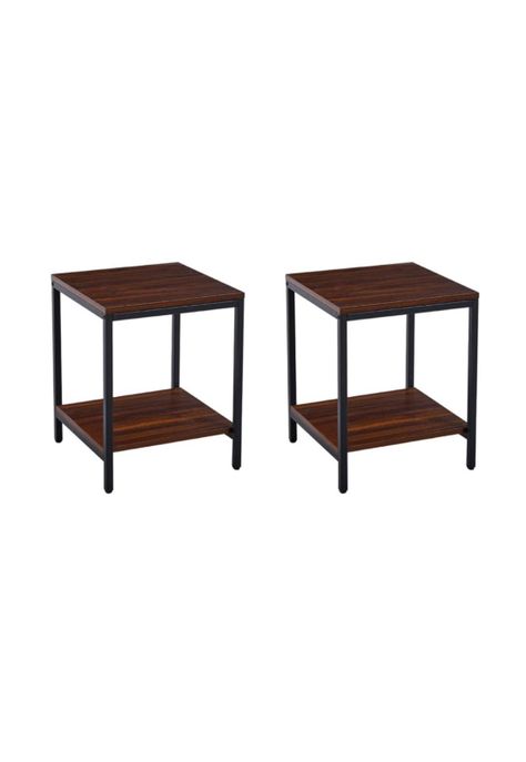Pack de 2 Veladores Mesa Auxiliar Lateral de 2 Niveles - Madera Oscura Walnut-0