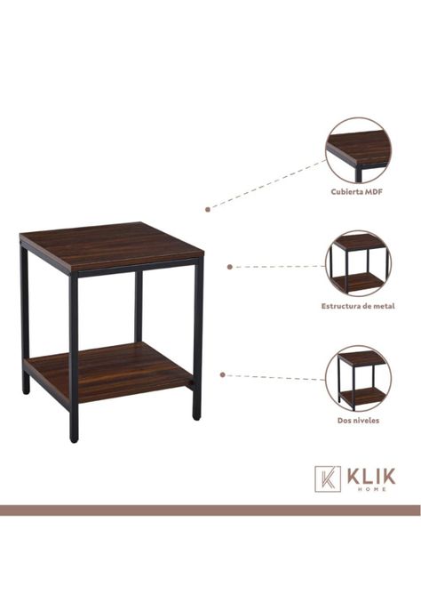 Pack de 2 Veladores Mesa Auxiliar Lateral de 2 Niveles - Madera Oscura Walnut-2
