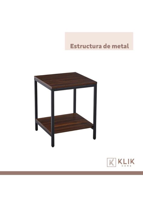 Pack de 2 Veladores Mesa Auxiliar Lateral de 2 Niveles - Madera Oscura Walnut-5