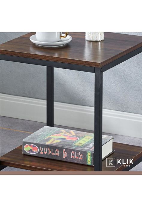 Pack de 2 Veladores Mesa Auxiliar Lateral de 2 Niveles - Madera Oscura Walnut-7