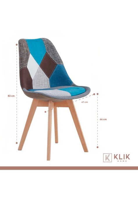 Silla Tulip Patchowork Acolchada Tela Wood - Celeste-3
