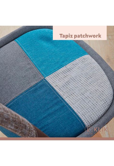 Silla Tulip Patchowork Acolchada Tela Wood - Celeste-5