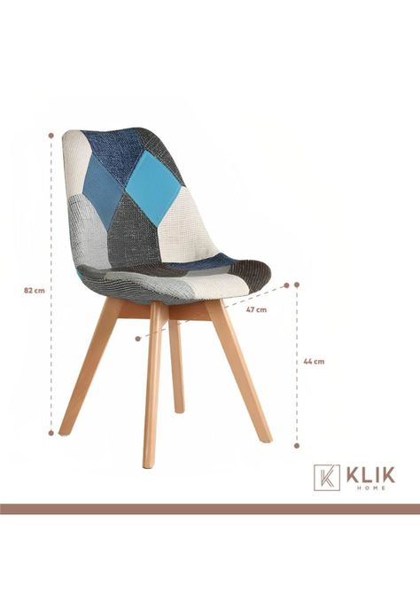 Pack de 4 Sillas Eames Patchwork Acolchada Tela Wood - Celeste-3
