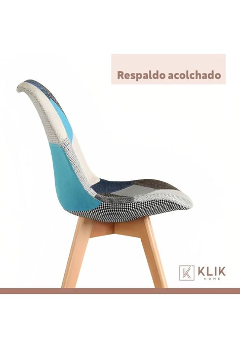 Pack de 4 Sillas Eames Patchwork Acolchada Tela Wood - Celeste-4