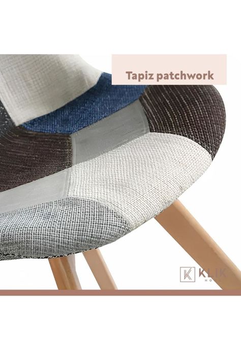 Pack de 4 Sillas Eames Patchwork Acolchada Tela Wood - Celeste-5