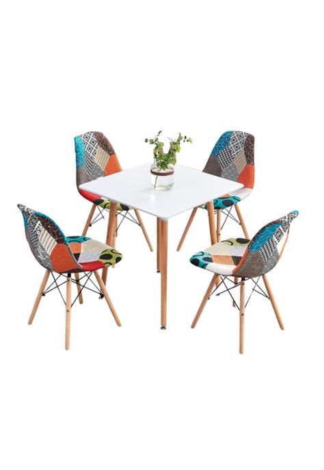 Comedor Mesa Cuadrada Blanca + 4 Sillas Patchwork Tradiciona-0