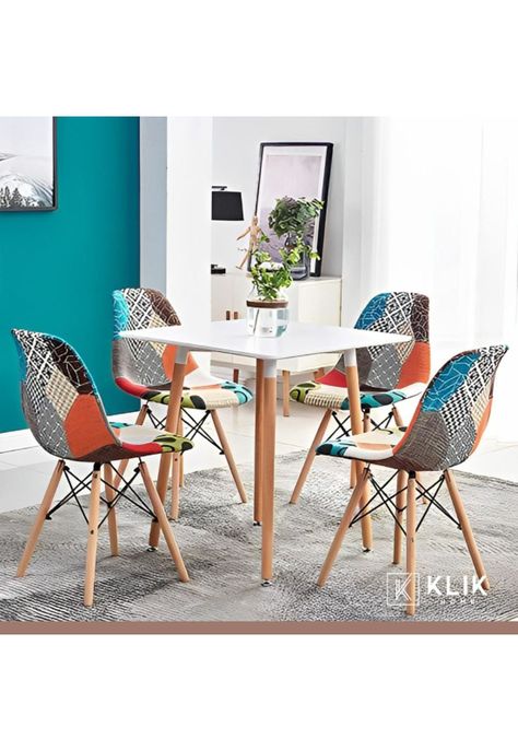 Comedor Mesa Cuadrada Blanca + 4 Sillas Patchwork Tradiciona-1
