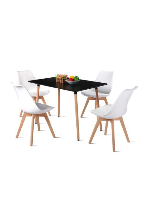 Comedor Mesa Rectangular Negra 120x80 + 4 Sillas Tulip Blancas-0