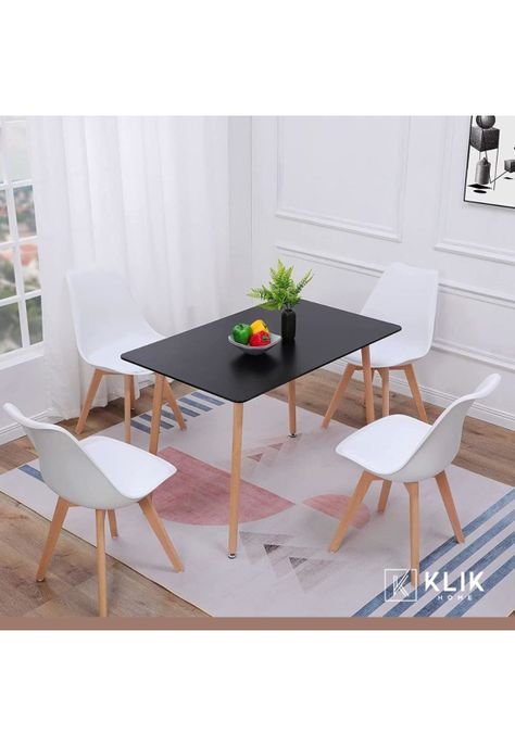Comedor Mesa Rectangular Negra 120x80 + 4 Sillas Tulip Blancas-7