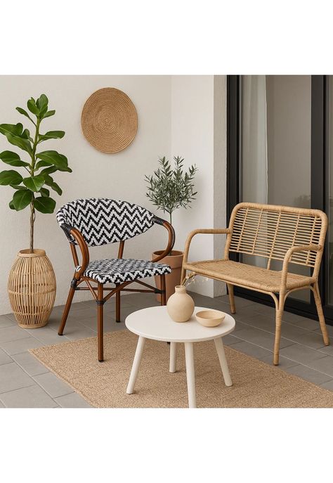 Silla Bistro Parisina Rattan con reposabrazos - Blanca con negro-2