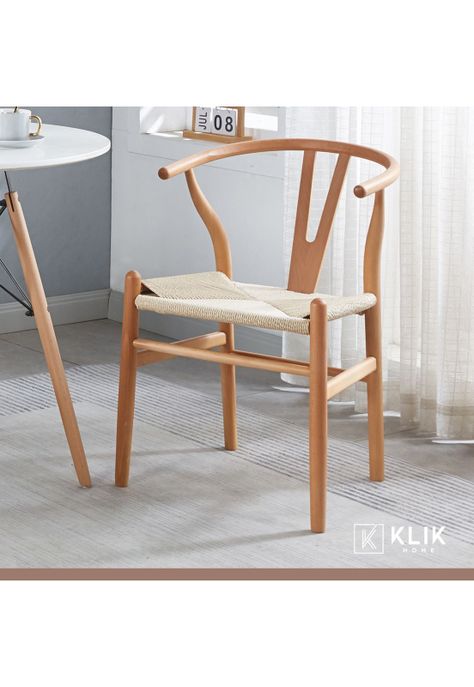 Comedor Mesa redonda de vidrio Cross 120cm + 5 Sillas Wishbone Madera-7