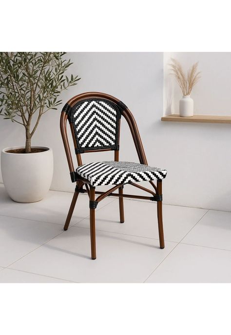 Silla Bistro Parisina Rattan - Blanca con negro-1
