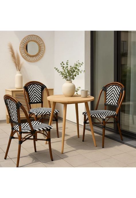 Silla Bistro Parisina Rattan - Blanca con negro-2