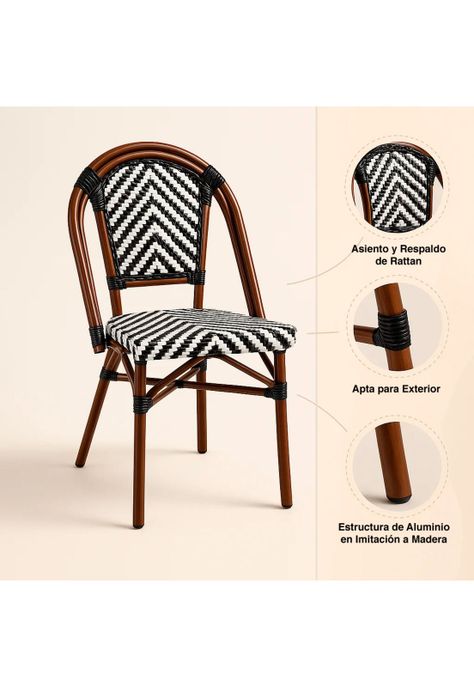 Silla Bistro Parisina Rattan - Blanca con negro-4