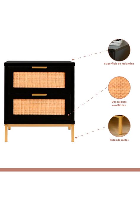 Velador Rattan Dark Dos Cajones-2