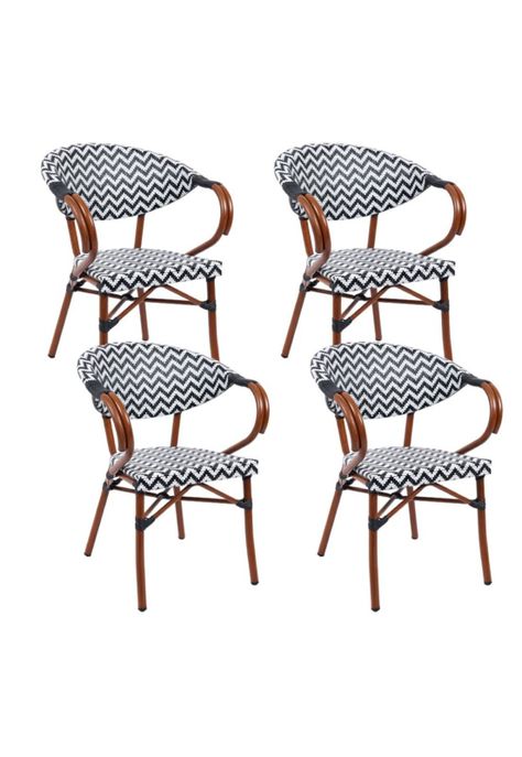 Pack de 4 Sillas Bistro Parisina Textileno enrejado con reposabrazos - Blanca con negro-0