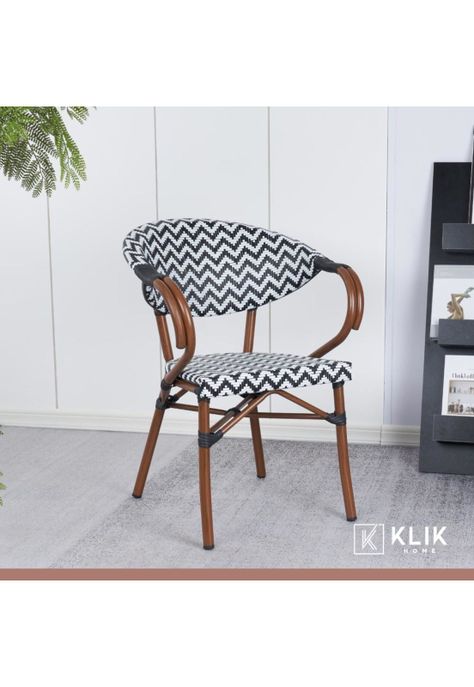 Pack de 4 Sillas Bistro Parisina Textileno enrejado con reposabrazos - Blanca con negro-1