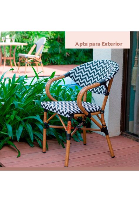 Pack de 4 Sillas Bistro Parisina Textileno enrejado con reposabrazos - Blanca con negro-4