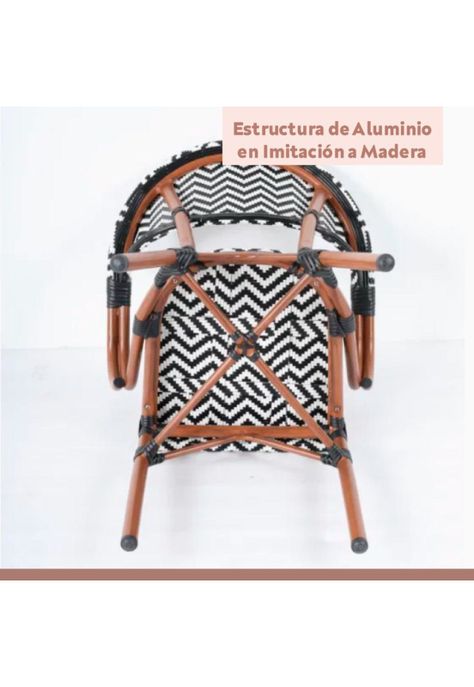 Pack de 4 Sillas Bistro Parisina Textileno enrejado con reposabrazos - Blanca con negro-6
