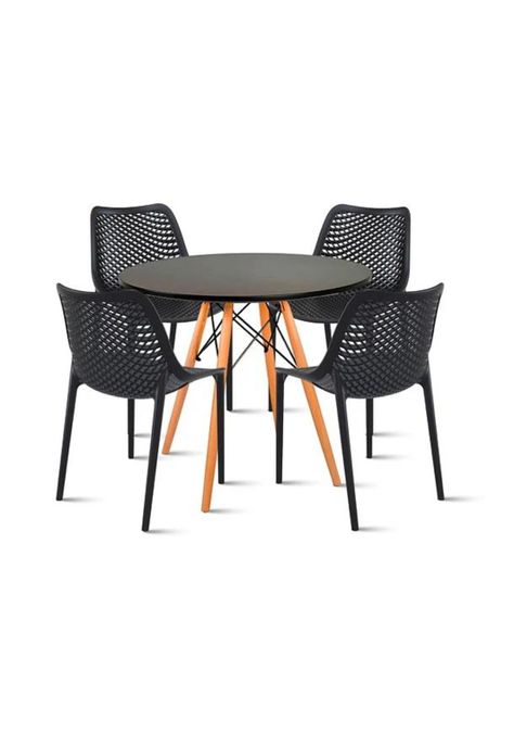Comedor Mesa Eames redonda 80cm negra + 4 Sillas Berlin - Negras-0