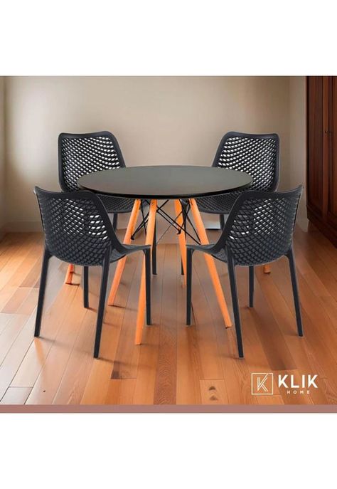 Comedor Mesa Eames redonda 80cm negra + 4 Sillas Berlin - Negras-1