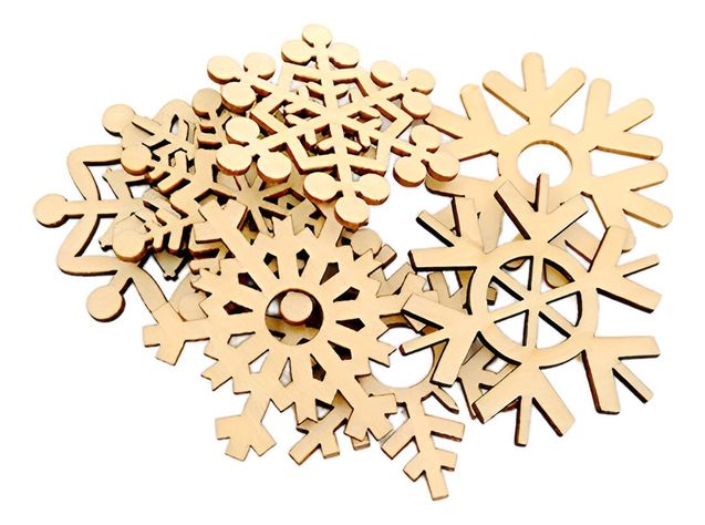 10 Adornos Copos De Nieve Madera Arbol De Navidad - Norplat-0