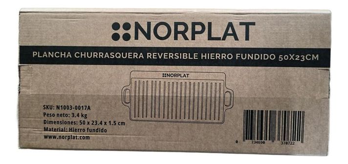 Plancha Bifera Norplat Reversible Hierro Fundido 50x23cm Xl-8