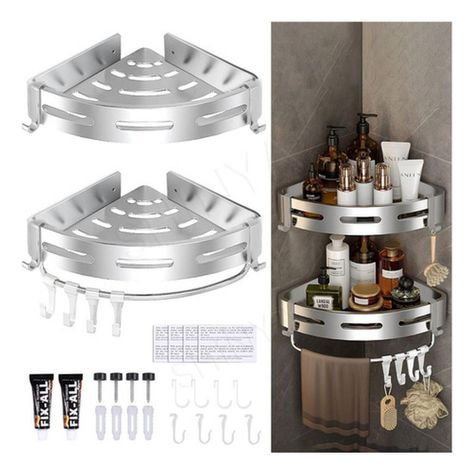 Repisas Esquineras Organizador Baño 2 Pisos Aluminio Norplat-2