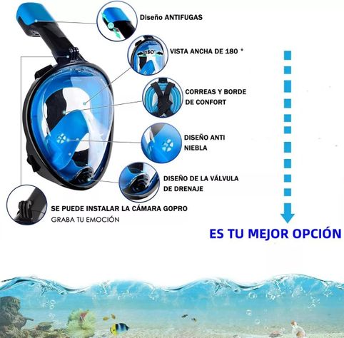 Mascara De Snorkel Buceo Fullface Completa C/ Soporte Camara-7
