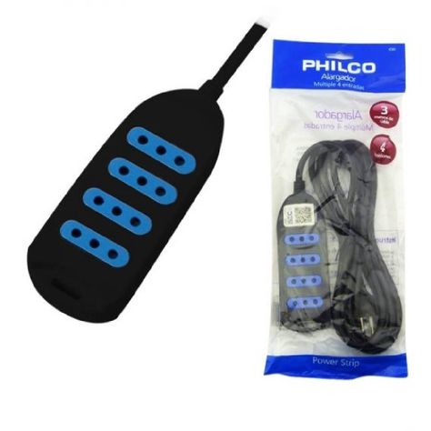 Extensión Eléctrica Philco 3 mts 4 Entradas Negro-1