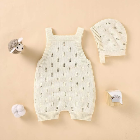 Enterito para Bebe Knit sin Mangas con Sombrero 70cm Blanco-4
