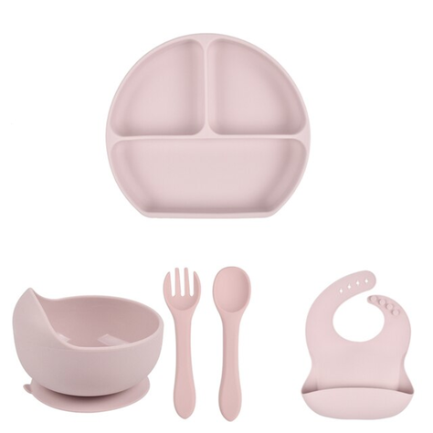 Platos de Alimentación para Bebés de Silicona Rosa-0