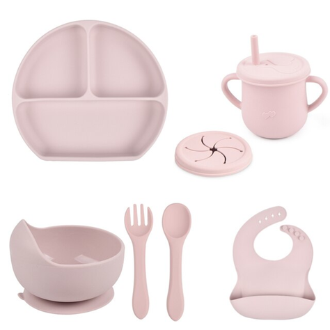 Platos de Alimentación para Bebés de Silicona Rosa-1