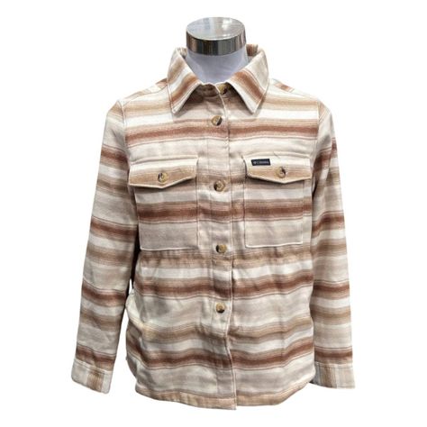 Camisa Columbia Mujer Beige/Blanco con Botones - Talla M-0