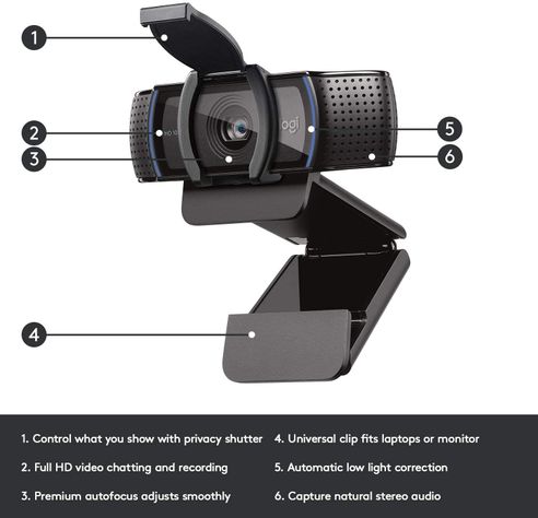 Camara Web Logitech C920s Full HD Con microfono USB-3
