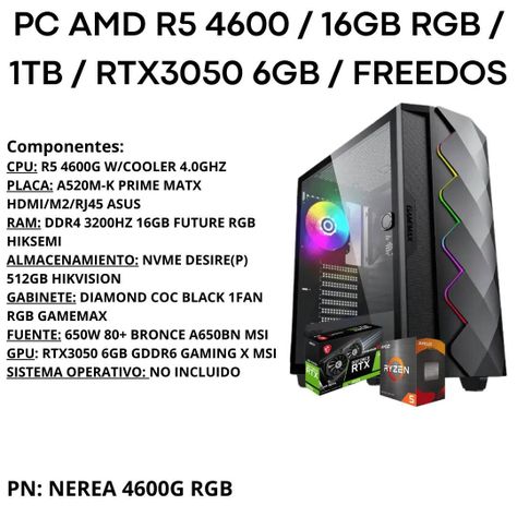 PC Gamer NEREA 4600: R5 4600G/16GB RGB/1TB NVMe/RTX3050-2