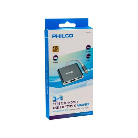 3 EN 1 HUB TIPO C A HDMI + USB 3.0 PHILCO-3