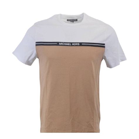 Polera MK Blanca/beige Cuello Redondo Linea Negra Talla L-0