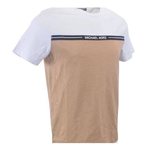 Polera MK Blanca/beige Cuello Redondo Linea Negra Talla L-2