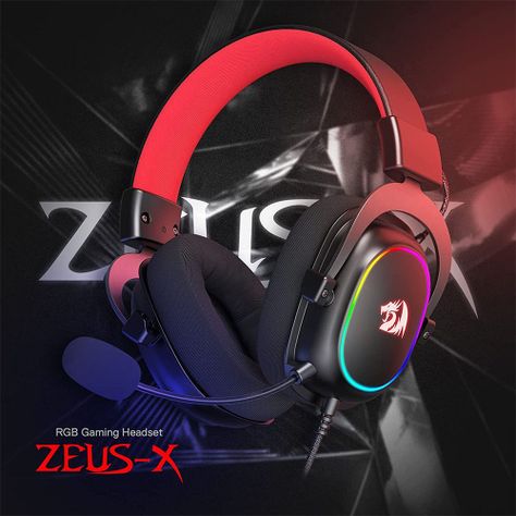 Audífonos gamer Redragon Zeus X negro con luz rgb-1